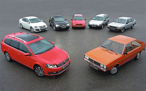Thematic photo of various Volkswagen Passat generations on the road