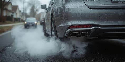 Baltų ir juodų dūmų iš automobilio išmetimo vamzdžio palyginimas