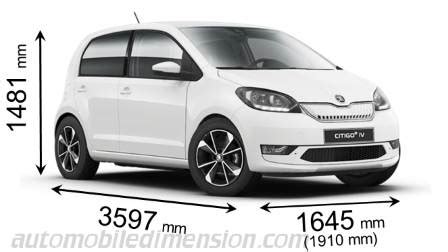 An infographic or technical drawing illustrating the key dimensions of the Skoda Citigo (length, width, height, wheelbase).