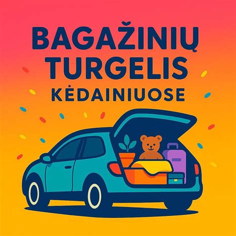 Teminė nuotrauka: bendra bagažinių turgelio panorama su daug žmonių ir automobilių