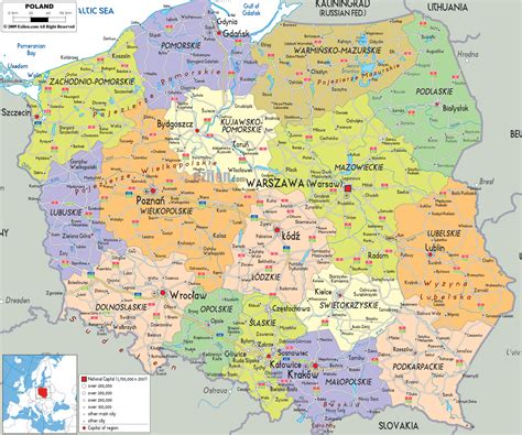 Lenkijos kelių žemėlapis su pažymėtais mokamais ruožais