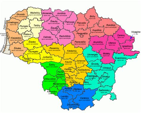Žemėlapis su paslaugų regionais Lietuvoje