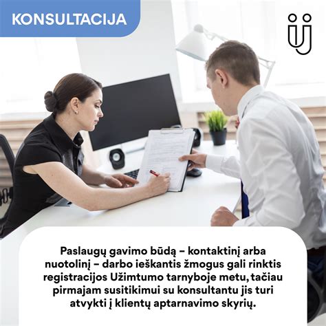 Teminis nuotrauka: žmonės bendrauja su Užimtumo tarnybos konsultantu