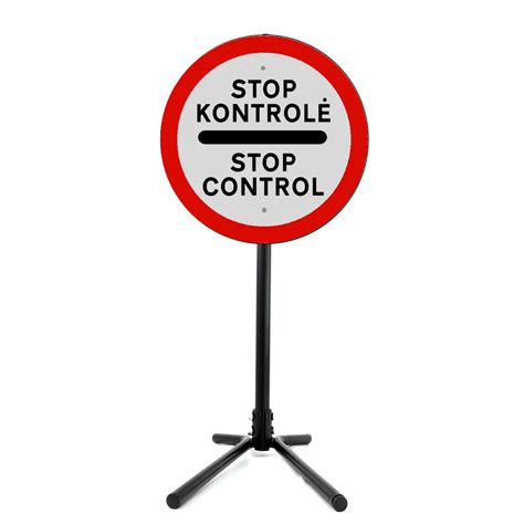 Pastatomas šviesą atspindintis ženklas „Stop Kontrolė“ su 60 cm stovu