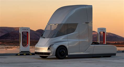 Sunkvežimio Tesla Semi ar robovano koncepcijos iliustracija