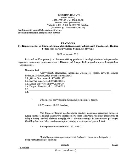 pildymo forma, susijusi su registracija