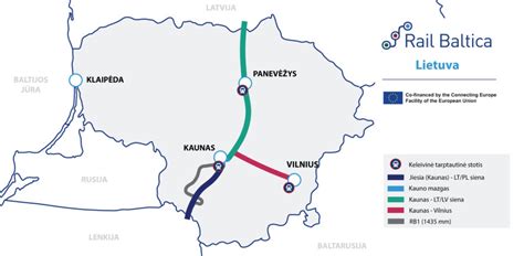 Planuojamų „Rail Baltica“ linijų ir stočių žemėlapis Baltijos šalyse