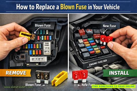 Step-by-step guide on how to replace a car fuse, including locating the fuse box, removing a blown fuse, and inserting a new one