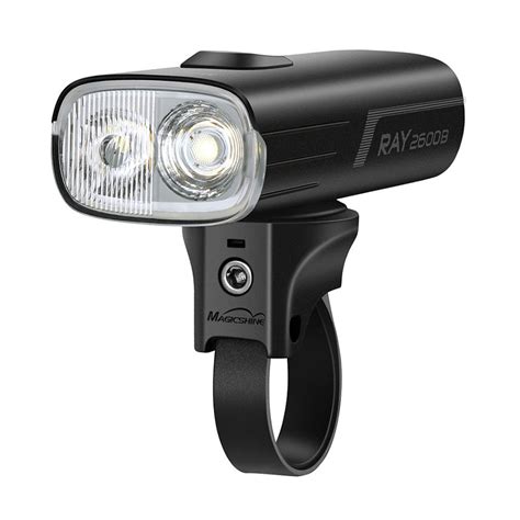 detali Magicshine Ray 2600B dviračio žibinto schema su šviesos diodų ir spindulio savybių žymėjimais