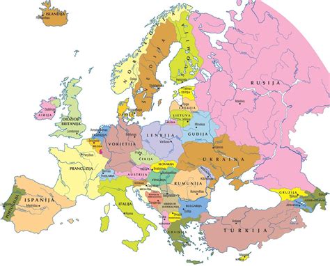 Europos žemėlapio fragmentas su pažymėtomis ES šalimis