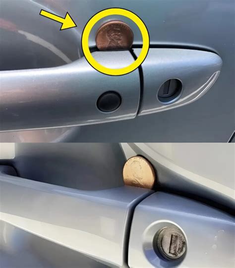 Automobilio durelių rankenos su moneta schematinė iliustracija, rodanti monetos įkišimo vietą
