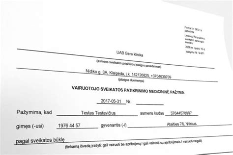 Medicininės pažymos pavyzdys