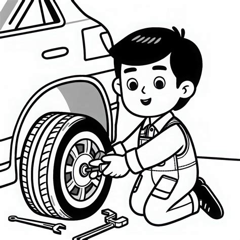 Mechanikas, keičiantis automobilio pneumatinę pakabos pagalvę.