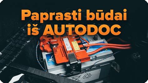 Teminė nuotrauka, vaizduojanti seną automobilio akumuliatorių, su užrašu 