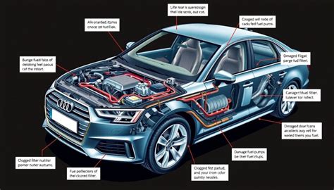 Infografika: dažniausi Audi gedimai po avarijos (kėbulo deformacijos, elektronikos problemos, variklio pažeidimai)