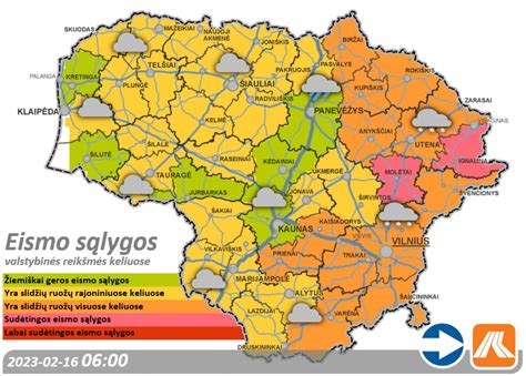 Eismo sąlygos ir įspėjimai žemėlapyje
