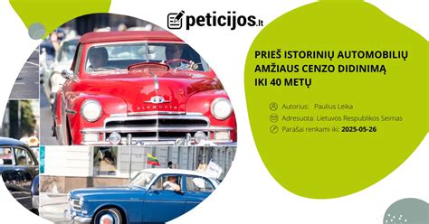 Nuotrauka, iliustruojanti metų cenzo kaitos įtaką istorinių automobilių statusui