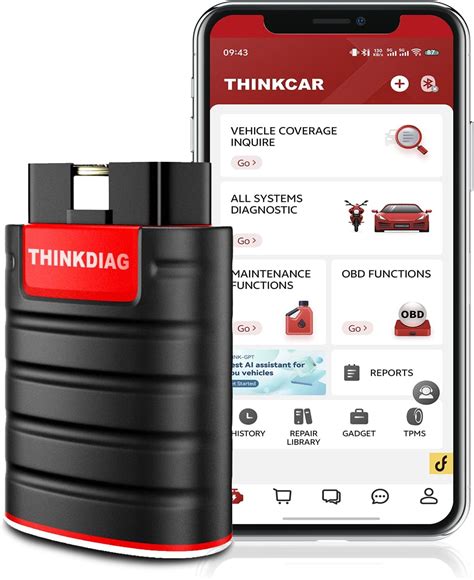 nuotrauka, demonstruojanti diagnostinio skenerio „Thinkcar Thinkdiag“ prijungimą prie automobilio OBD-II jungties