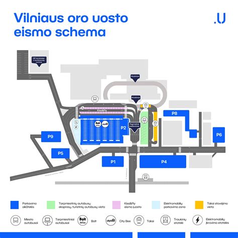 Schema su Romos Fiumicino oro uosto išdėstymu ir svarbiausiais objektais.
