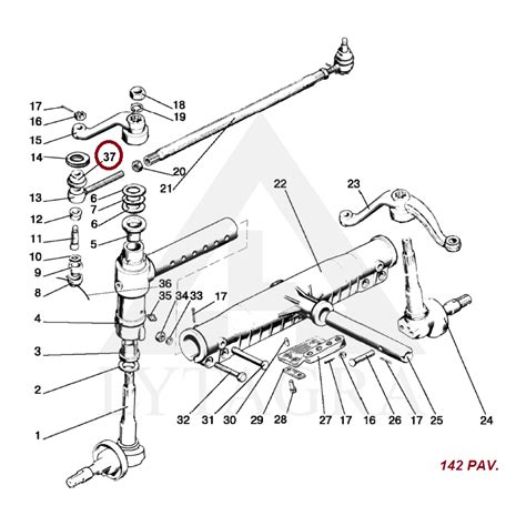 Diagrama, vaizduojanti pagrindinius krumpliaratinio vairo mechanizmo komponentus: vairaratį, vairo veleną, krumpliaratį, traukes.