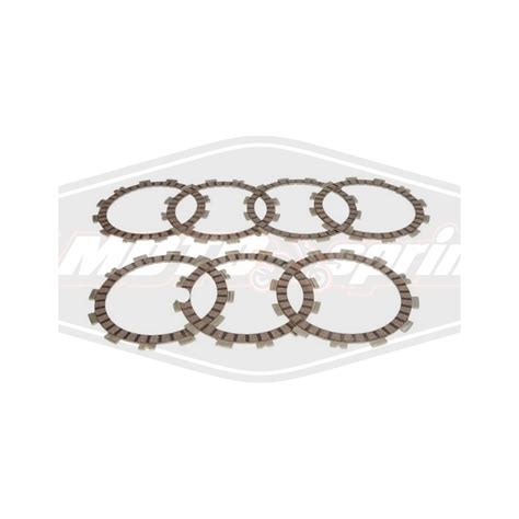 Nuotrauka su įvairiais motociklo sankabos diskelių rinkiniais