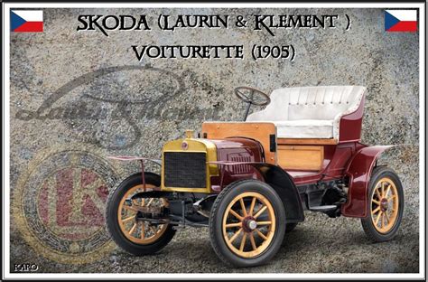 Istorinė Škoda gamyklos nuotrauka arba senovinio automobilio Laurin & Klement Voiturette iliustracija