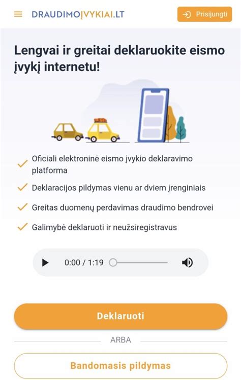 Eismo įvykio deklaracijos platformos Draudimoivykiai.lt ekrano nuotrauka