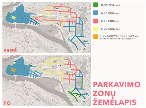 Schematiškai pavaizduotos miesto parkavimo zonos Kaune