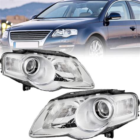 Close-up photo of a VW Passat B6 front headlight assembly