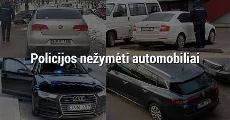 Įvairių nežymėtų policijos automobilių modelių koliažas