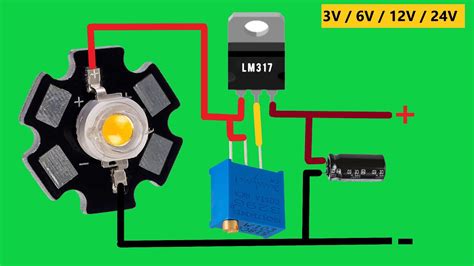 LM317 stabilizatoriaus prijungimo schema LED maitinimui