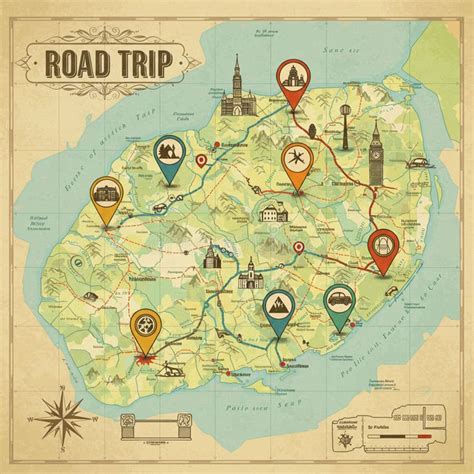 A fuel gauge indicating consumption and a map illustrating a long road trip