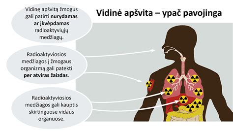 schema, iliustruojanti išorinės ir vidinės apšvitos kelius žmogui