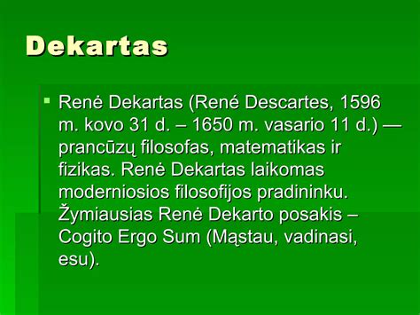 Schema: Rene Dekarto įtaka vėlesniems filosofams