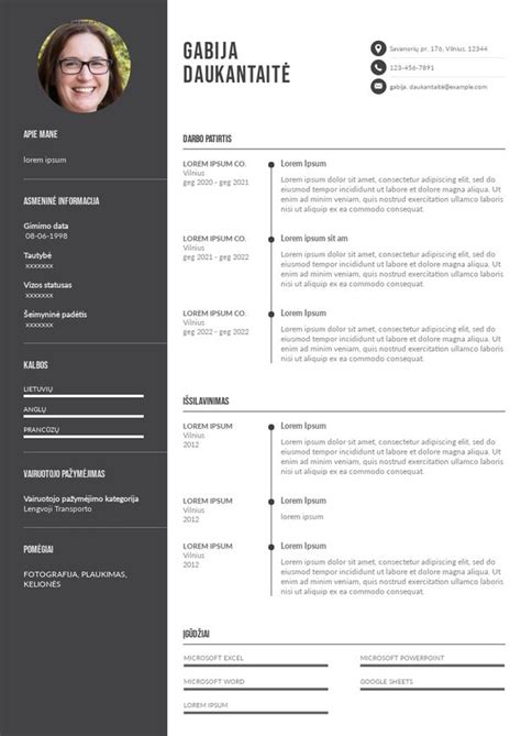 Profesionalus CV pavyzdys, rodantis struktūrą ir aiškumą