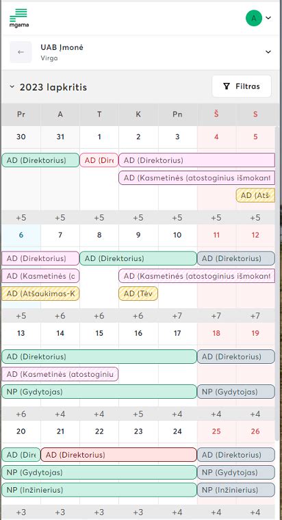 Kalendoriaus ir atostogų grafiko iliustracija