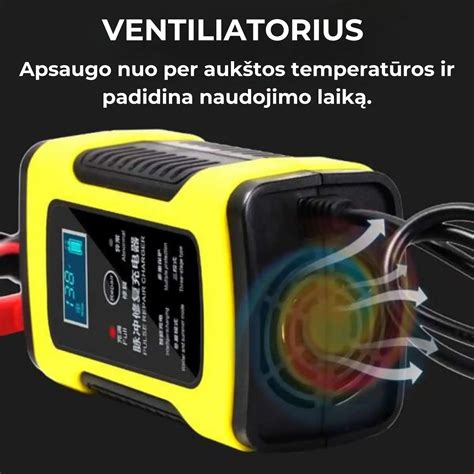 akumuliatoriaus įkroviklis prijungtas prie automobilio akumuliatoriaus