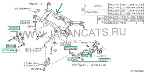 Схема регулировки подвески Subaru Outback с указанием болта боковой подвески