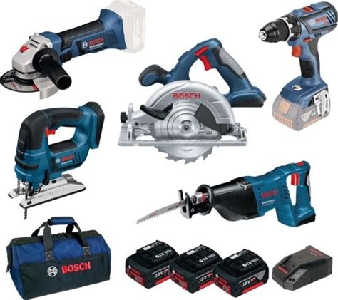 Bosch įrankių linijos vizualizacija: gyvybingos spalvos, saugumo ženklai ir įrankių asortimentas