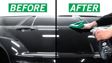 Comparison image: water beading on a waxed car vs. flat water on an unwaxed car