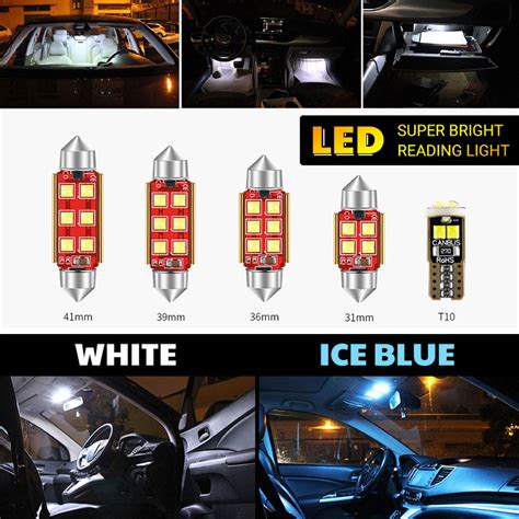 Pavyzdžiai skirtingų LED lempučių tipų (C5W, T10) arba LED juostos automobilyje