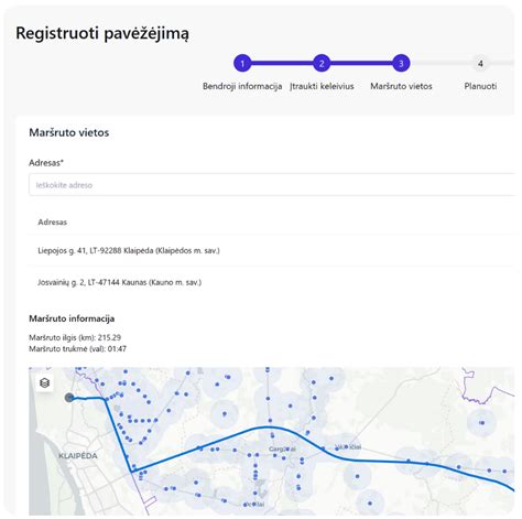 navigacijos sistemos su sunkvežimių maršrutų planavimo funkcija schema