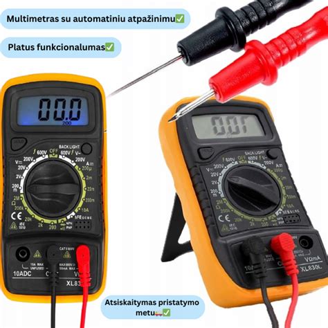 Multimetras, naudojamas tikrinti saugiklio tęstinumą.