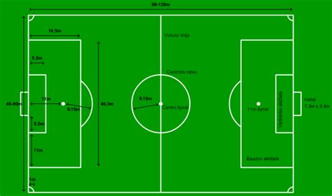 futbolo aikštės schema su baudos aikštelės žymėjimu