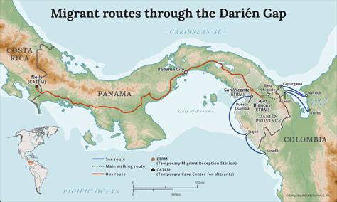 Darien Gap regiono žemėlapis arba džiunglių kelio vaizdas