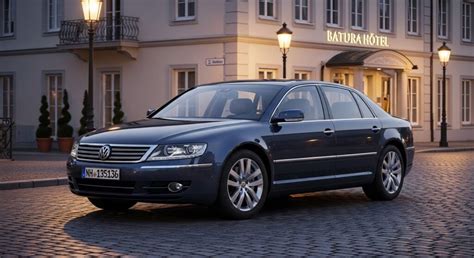 Volkswagen Phaeton išorės vaizdas, pabrėžiantis konservatyvų, bet solidų dizainą