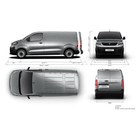 „Peugeot Expert“ furgono išorės ir krovinių skyriaus schema