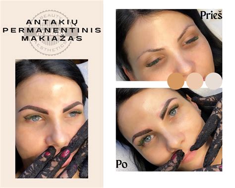 Nuotrauka: palyginimas tarp natūraliai atrodančių „plaukelių technikos“ antakių ir ryškesnio „ombre“ stiliaus.