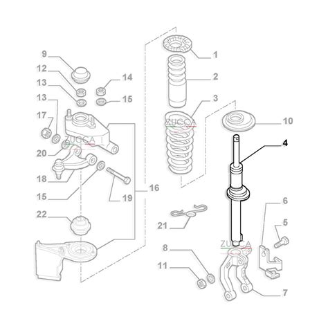 Alfa Romeo 147 priekinės pakabos schema su amortizatoriumi