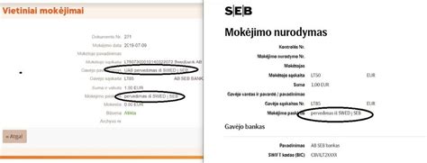Mokėjimo nurodymo pavyzdys, pildomas iš užsienio banko sistemos, su paryškintais laukeliais mokėtojo ir ROIK duomenims